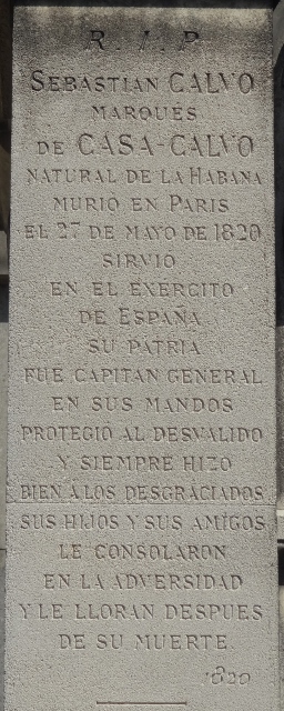 Cimetière du Père Lachaise APPL CALVO Sebastian, marquis de CASA