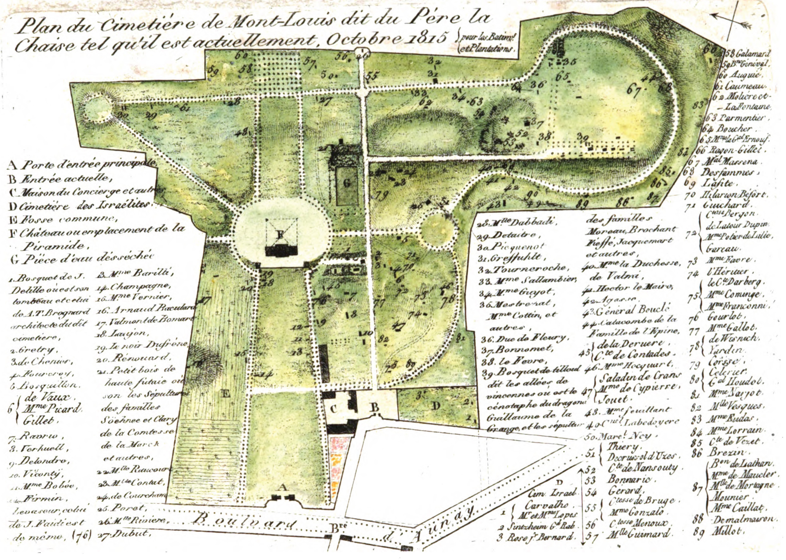 Cimetière du Père Lachaise APPL Plan de 1817 par Arnaud Plan du cimetière du MontLouis