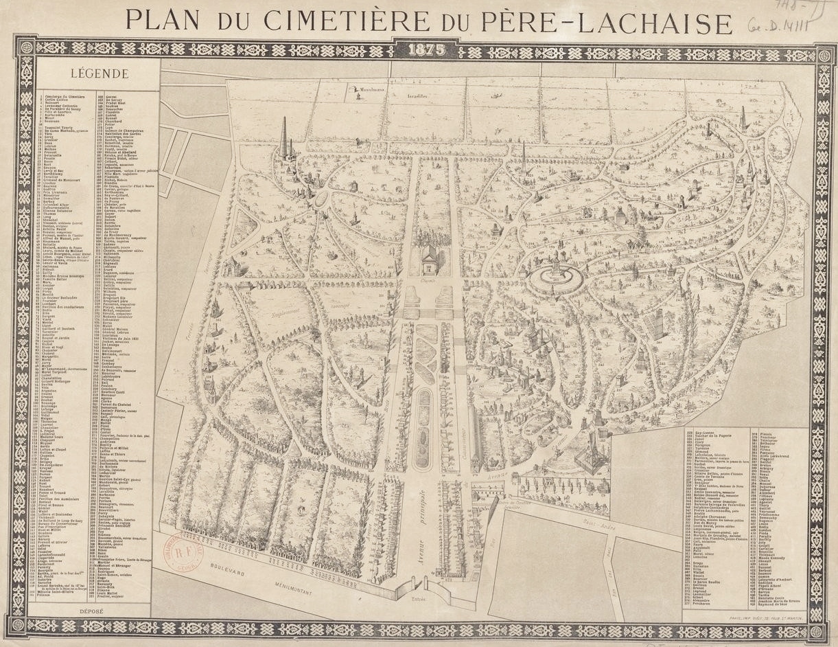 Cimetière du Père Lachaise APPL Plan de 1875 par Giély Plan du Cimetière du PèreLachaise Cimetière du Père Lachaise APPL Plan de 1875 par Giély Plan du Cimetière du PèreLachaise