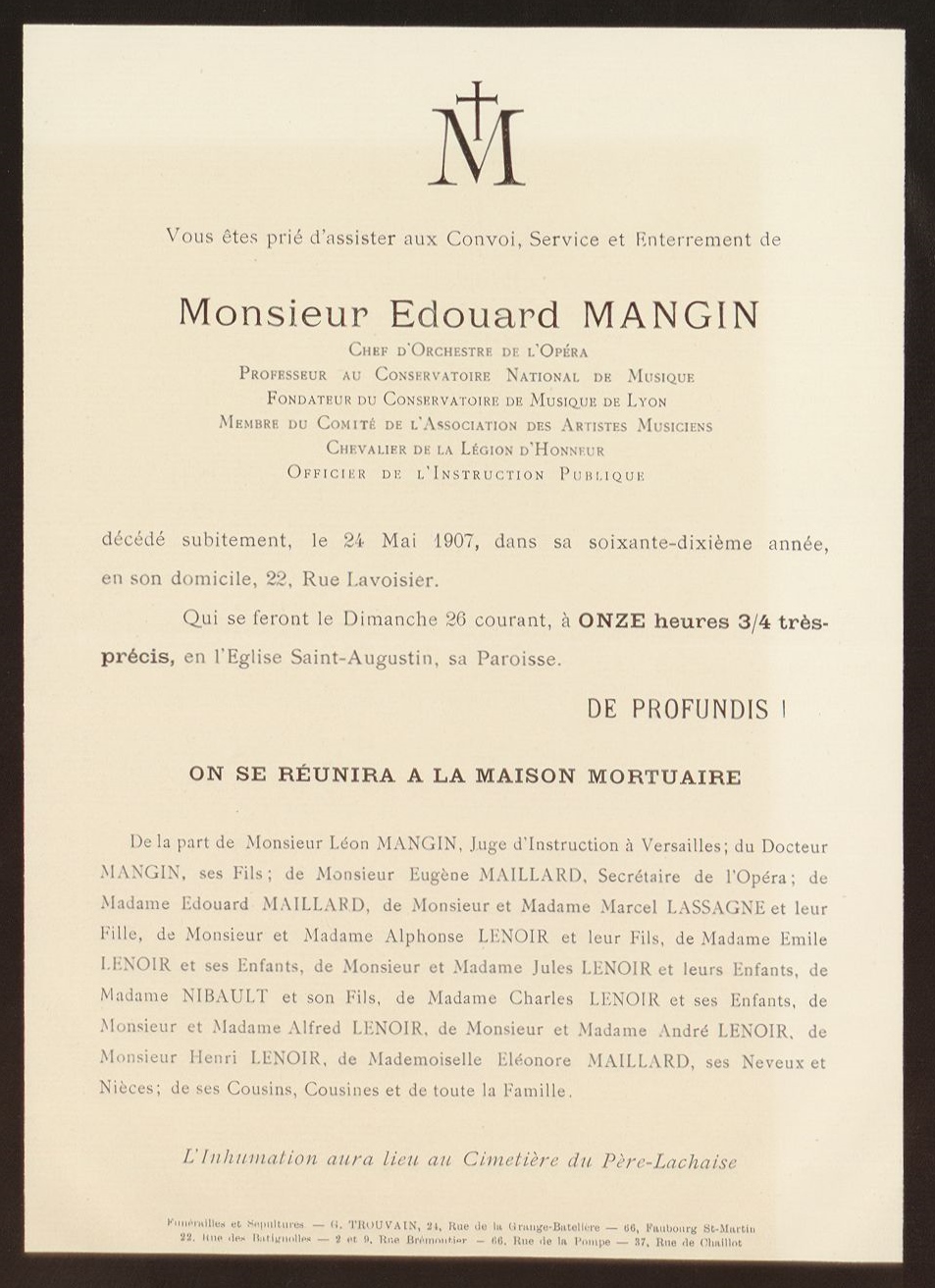 Cimetière du Père Lachaise APPL MANGIN BOCQUET Edouard, dit MANGIN