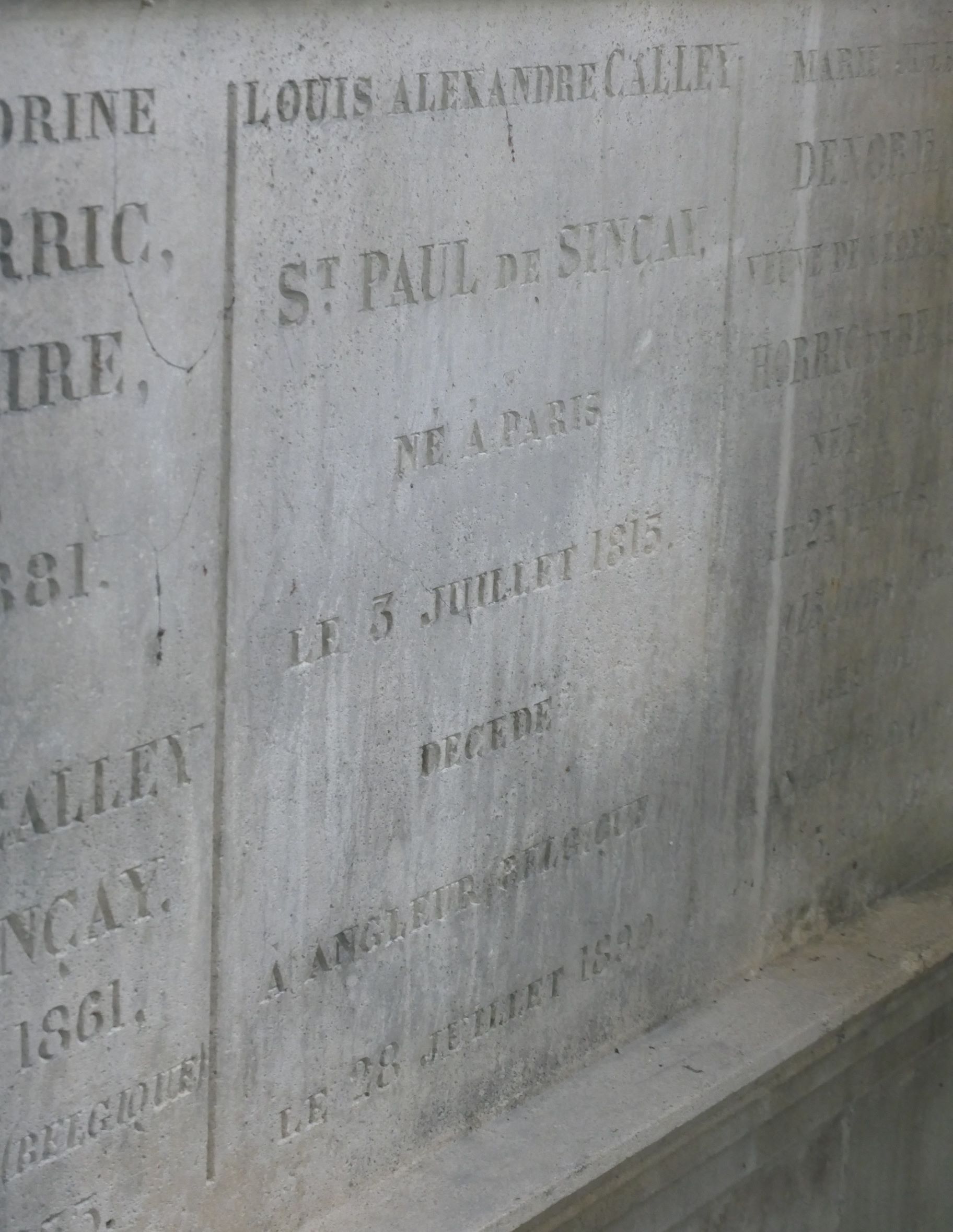 Cimetière du Père Lachaise APPL CALLEY SAINT PAUL de SINCAY Edgar